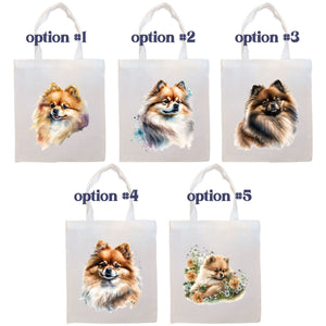 Canvas Tote Bag, Zippered With Handles & Inner Pocket, "Pomeranian"-1