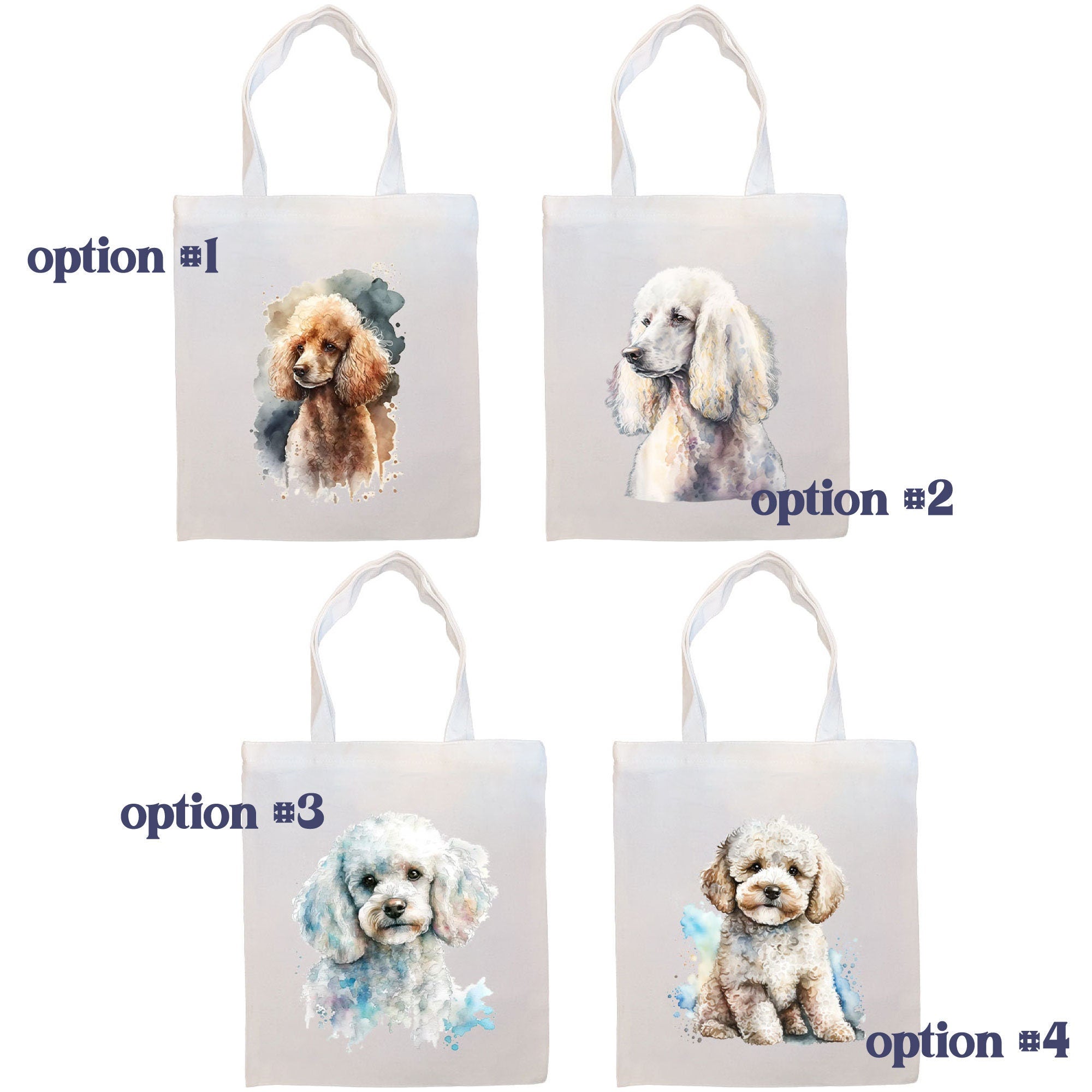 Canvas Tote Bag, Zippered With Handles & Inner Pocket, "Poodle"-1