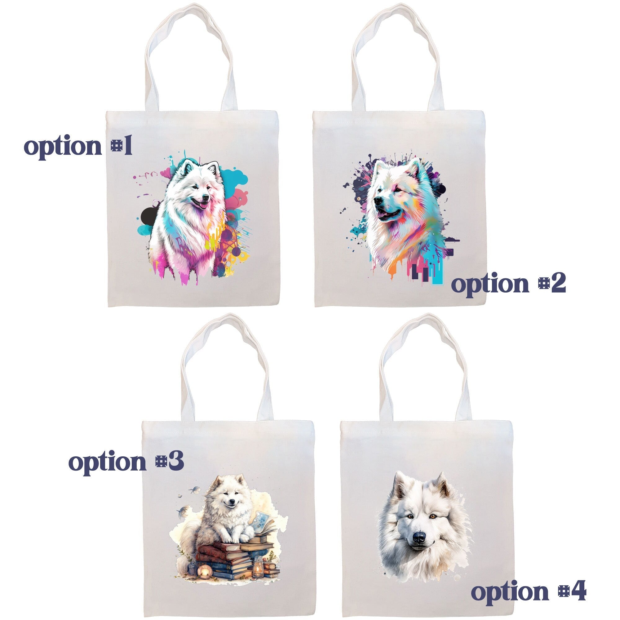 Canvas Tote Bag, Zippered With Handles & Inner Pocket, "Samoyed"-1