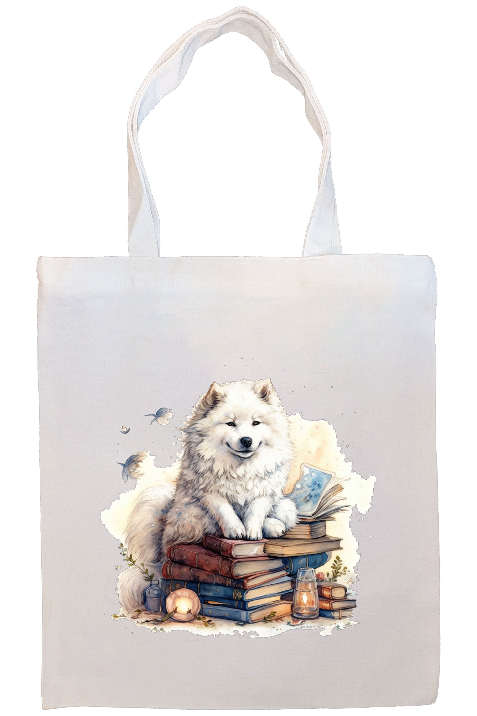 Canvas Tote Bag, Zippered With Handles & Inner Pocket, "Samoyed"-4