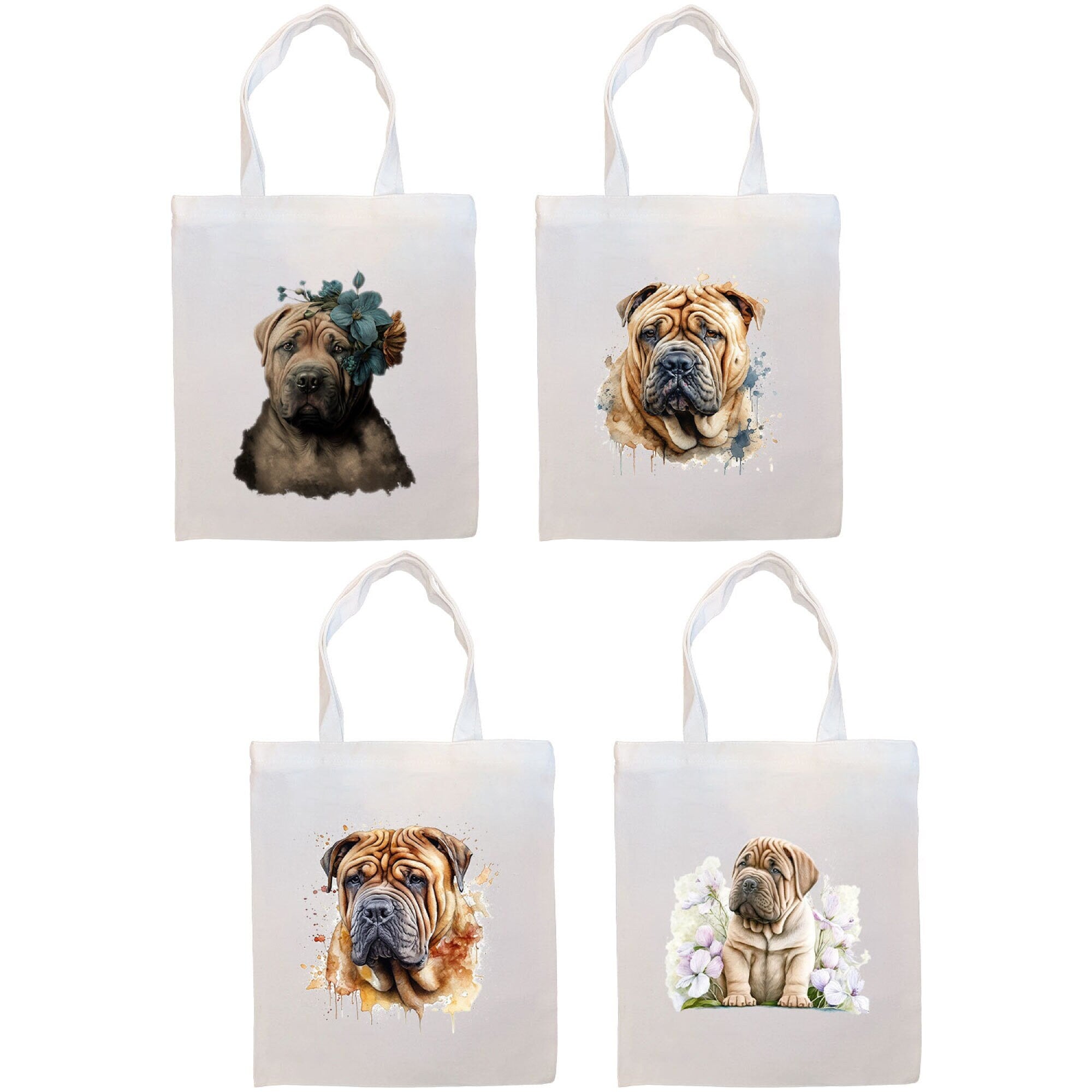 Canvas Tote Bag, Zippered With Handles & Inner Pocket, "Shar-Pei"-0