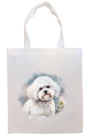 Canvas Tote Bag, Zippered With Handles & Inner Pocket, "Bichon Frise"-3