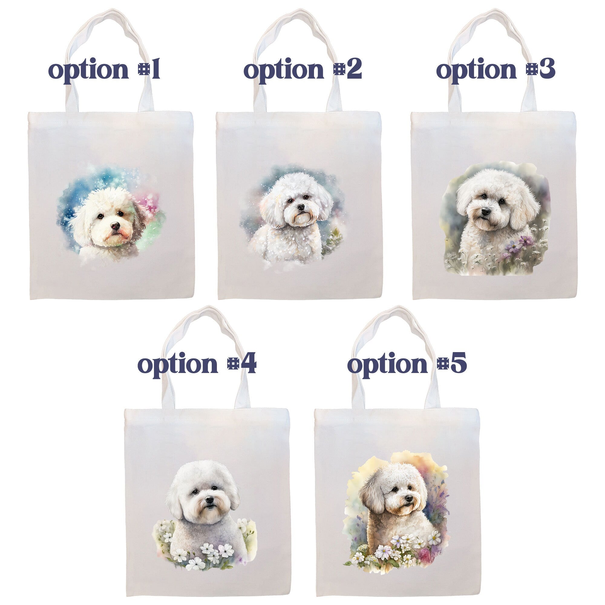 Canvas Tote Bag, Zippered With Handles & Inner Pocket, "Bichon Frise"-1