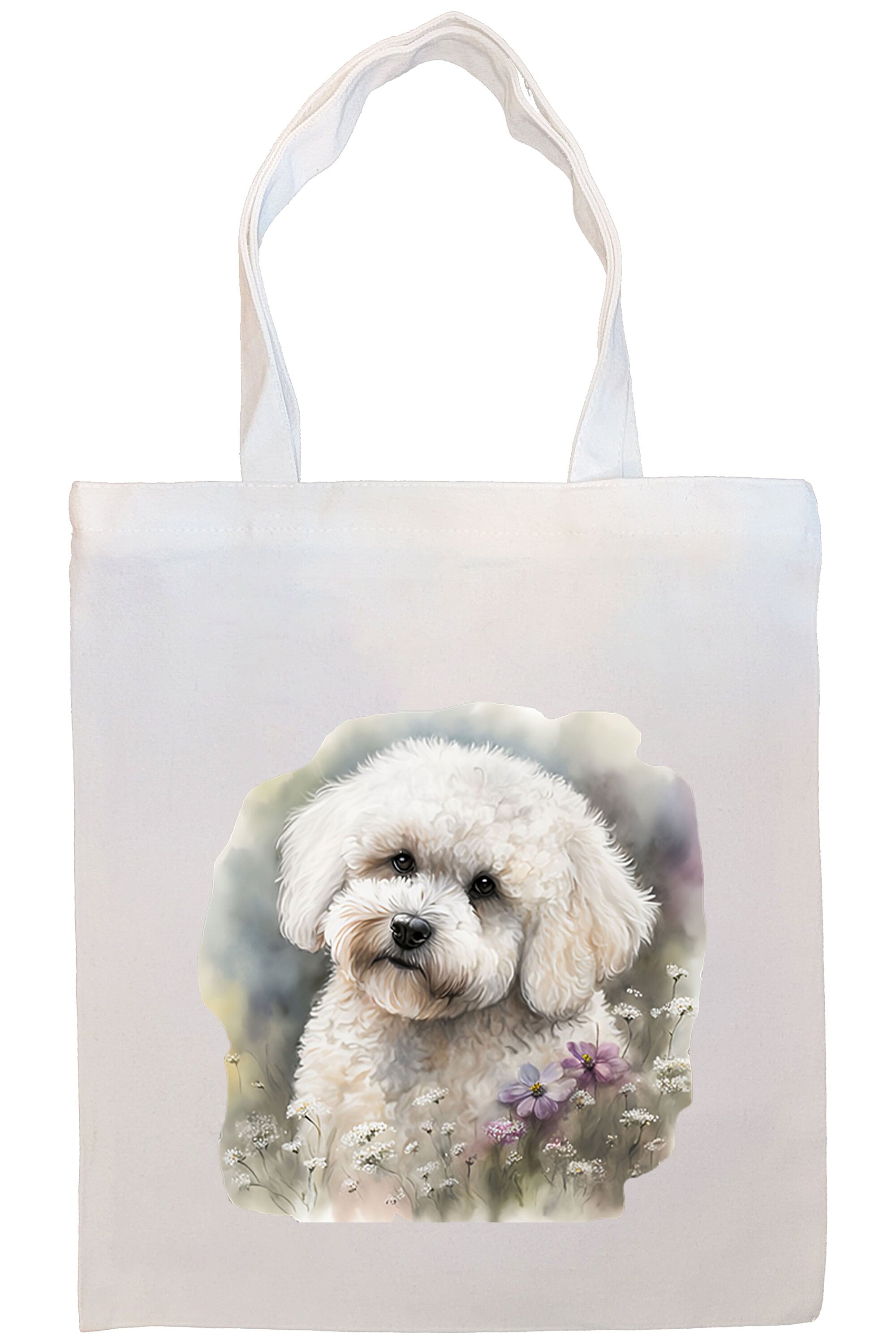 Canvas Tote Bag, Zippered With Handles & Inner Pocket, "Bichon Frise"-4