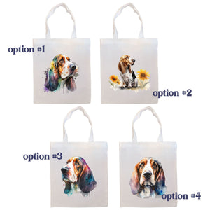 Canvas Tote Bag, Zippered With Handles & Inner Pocket, "Basset Hound"-1