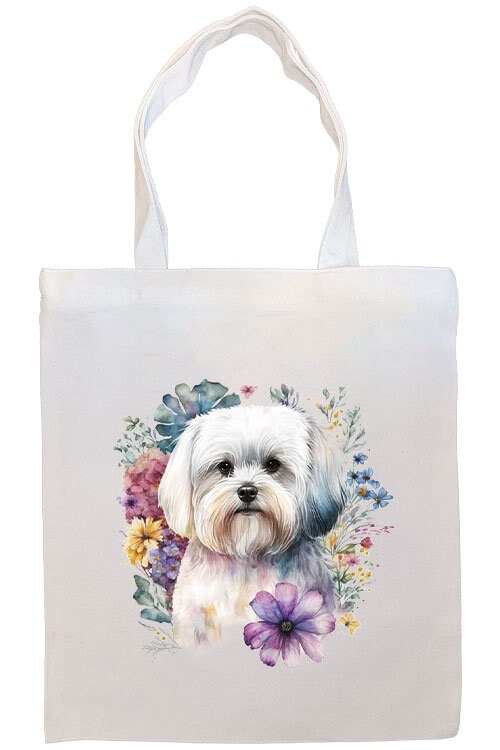 Canvas Tote Bag, Zippered With Handles & Inner Pocket, "Maltese"-2