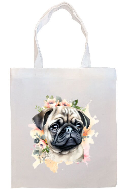 Canvas Tote Bag, Zippered With Handles & Inner Pocket, "Pug"-3