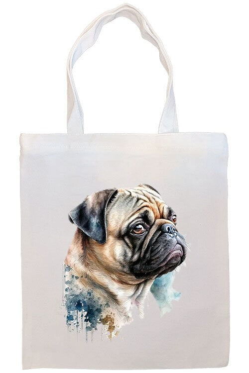 Canvas Tote Bag, Zippered With Handles & Inner Pocket, "Pug"-4