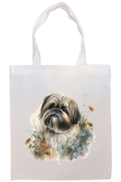 Canvas Tote Bag, Zippered With Handles & Inner Pocket, "Shih Tzu"-4