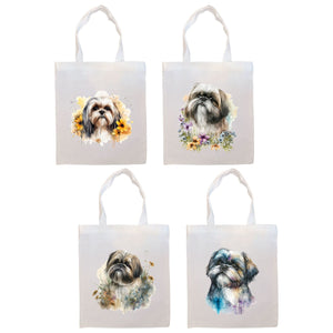 Canvas Tote Bag, Zippered With Handles & Inner Pocket, "Shih Tzu"-0