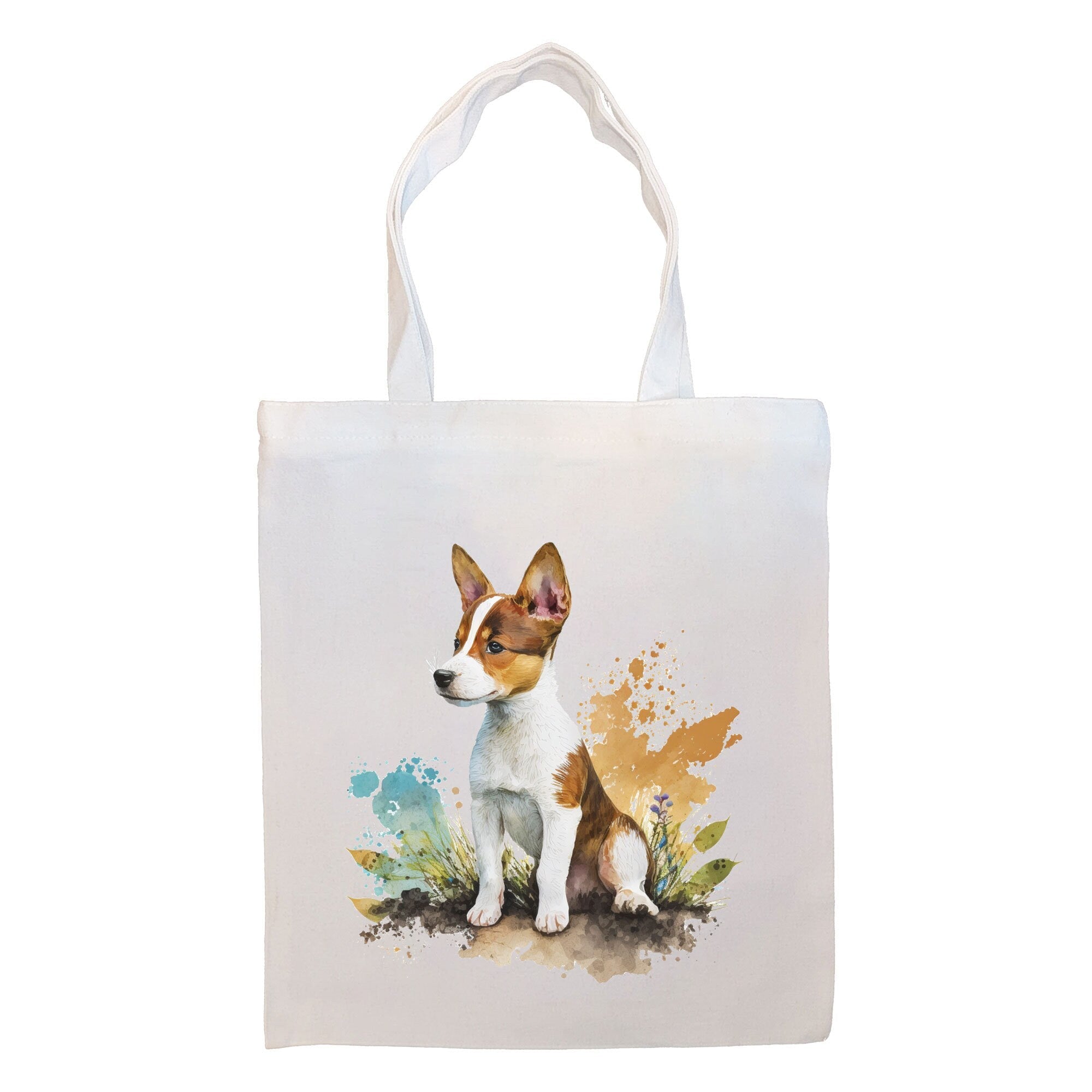 Canvas Tote Bag, Zippered With Handles & Inner Pocket, "Basenji"-0