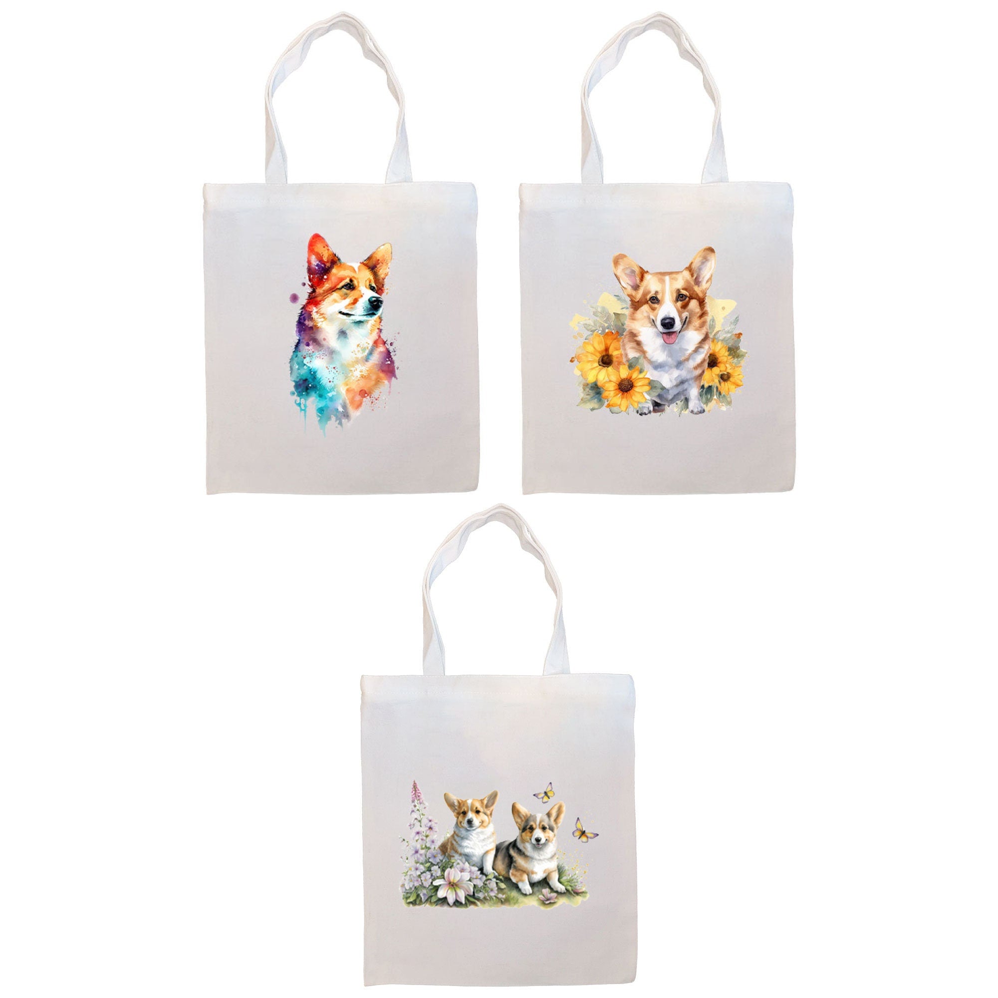 Canvas Tote Bag, Zippered With Handles & Inner Pocket, "Corgi"-0