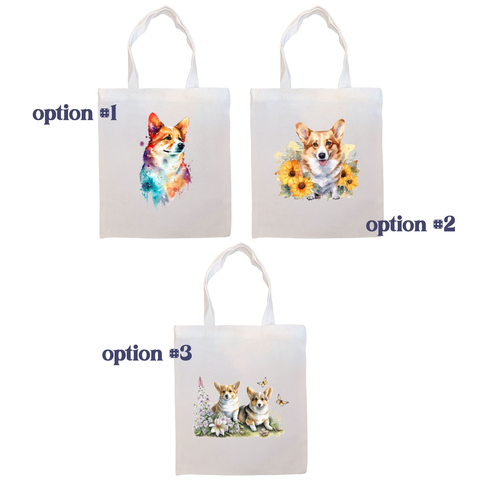 Canvas Tote Bag, Zippered With Handles & Inner Pocket, "Corgi"-1