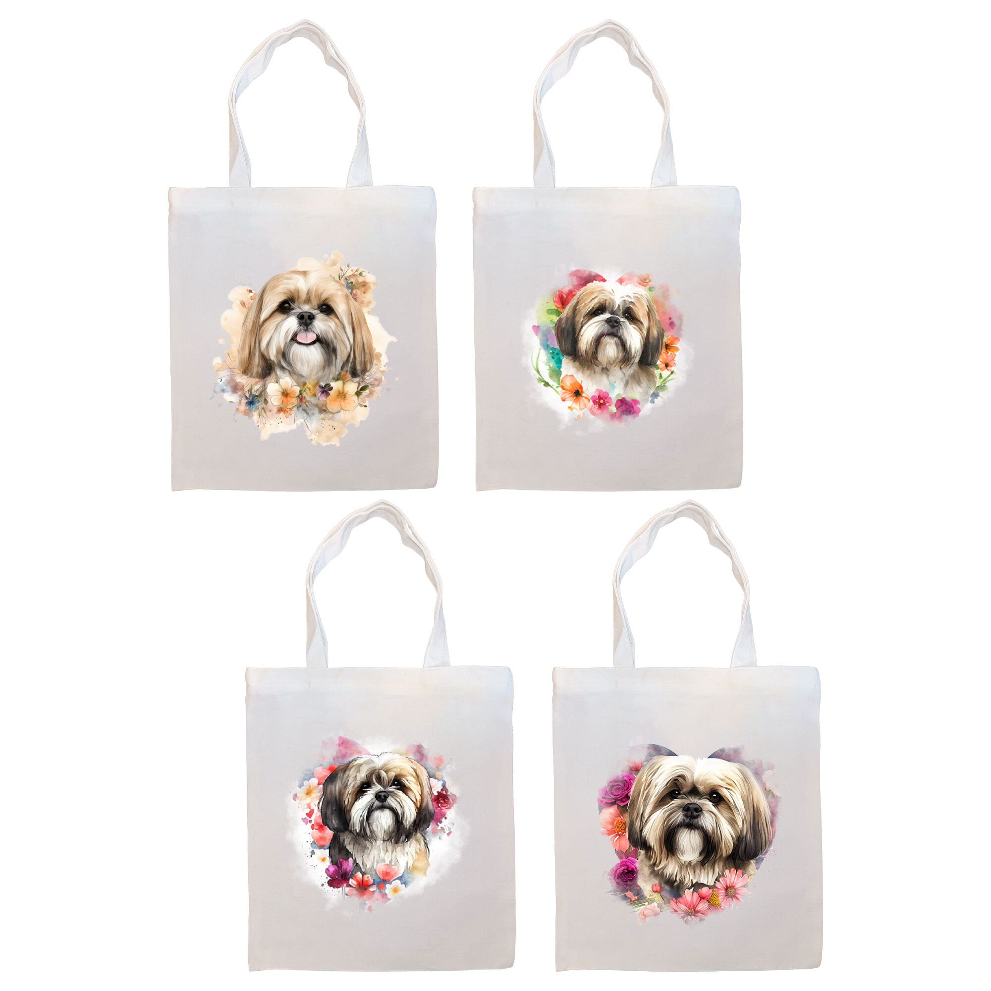 Canvas Tote Bag, Zippered With Handles & Inner Pocket, "Lhasa Apso"-0