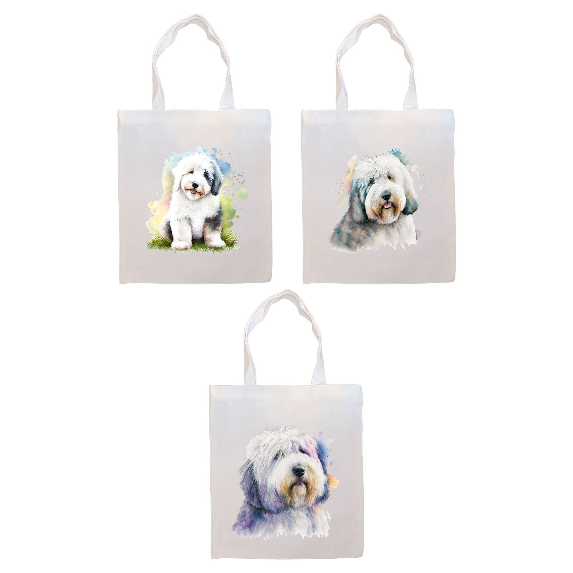 Canvas Tote Bag, Zippered With Handles & Inner Pocket, "Old English Sheepdog"-0