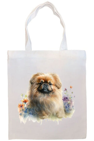 Canvas Tote Bag, Zippered With Handles & Inner Pocket, "Pekingese"-2