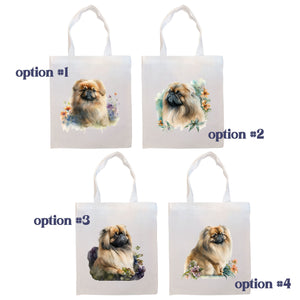 Canvas Tote Bag, Zippered With Handles & Inner Pocket, "Pekingese"-1