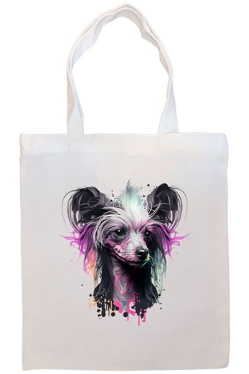 Canvas Tote Bag, Zippered With Handles & Inner Pocket, "Chinese Crested"-2