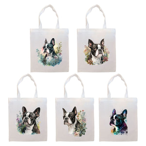 Canvas Tote Bag, Zippered With Handles & Inner Pocket, "Boston Terrier"-0