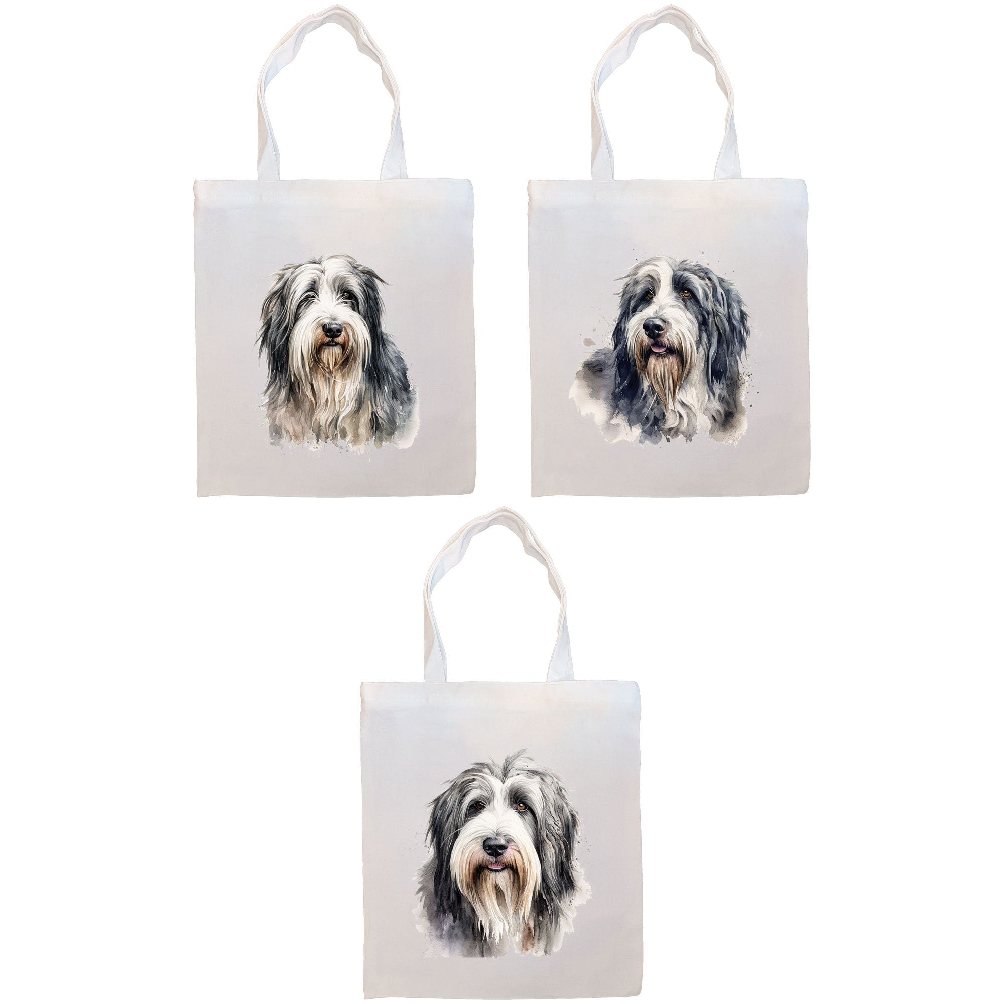 Canvas Tote Bag, Zippered With Handles & Inner Pocket, "Bearded Collie"-0