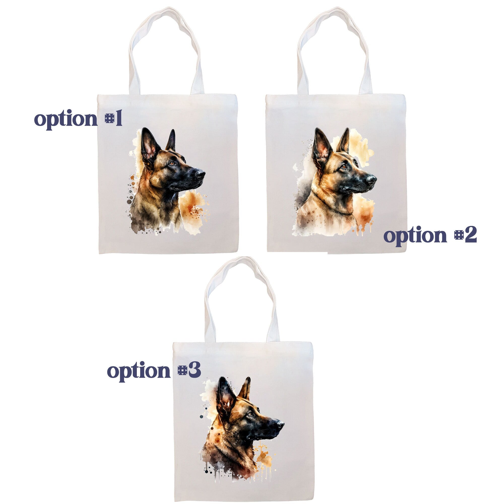 Canvas Tote Bag, Zippered With Handles & Inner Pocket, "Belgian Malinois"-1