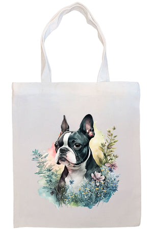 Canvas Tote Bag, Zippered With Handles & Inner Pocket, "Boston Terrier"-2