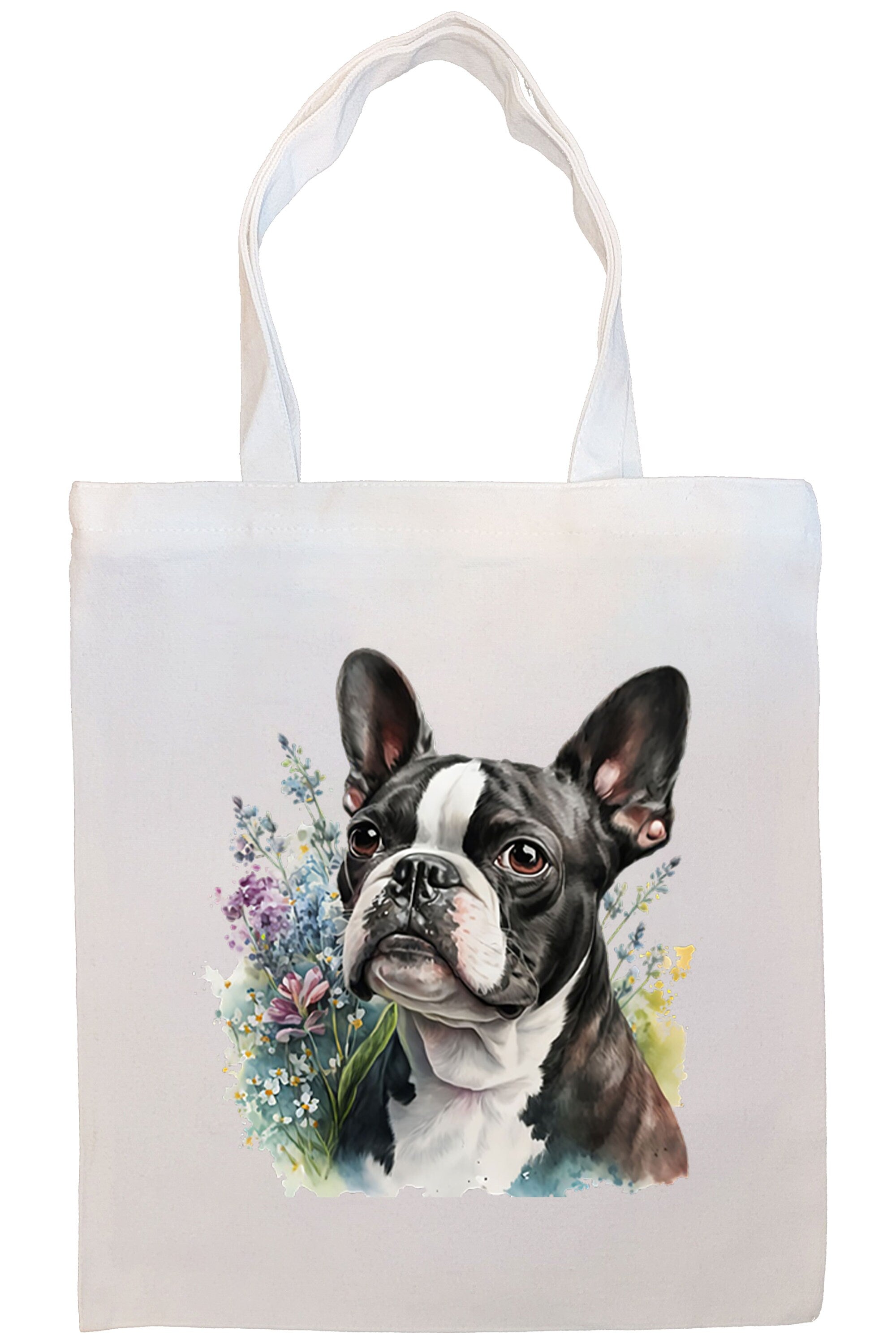 Canvas Tote Bag, Zippered With Handles & Inner Pocket, "Boston Terrier"-4