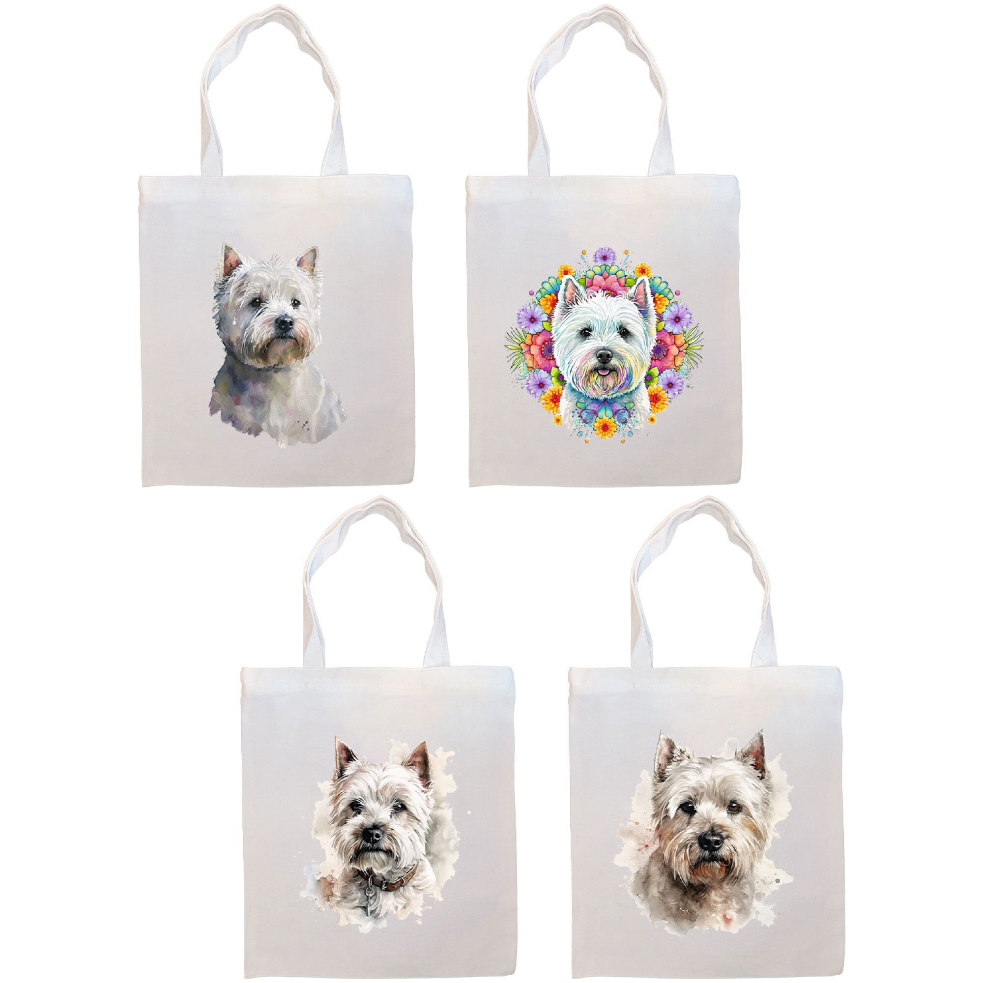 Canvas Tote Bag, Zippered With Handles & Inner Pocket, "Westie"-0