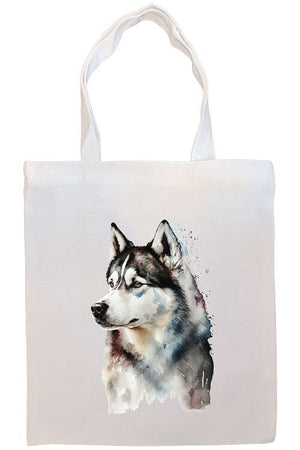 Canvas Tote Bag, Zippered With Handles & Inner Pocket, "Siberian Husky"-3