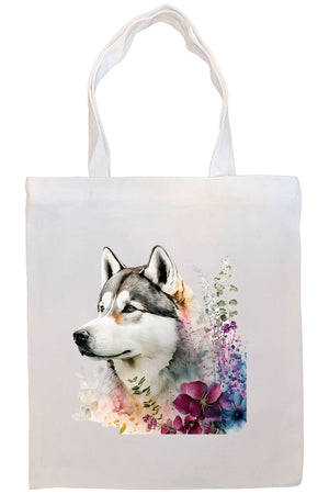 Canvas Tote Bag, Zippered With Handles & Inner Pocket, "Siberian Husky"-4