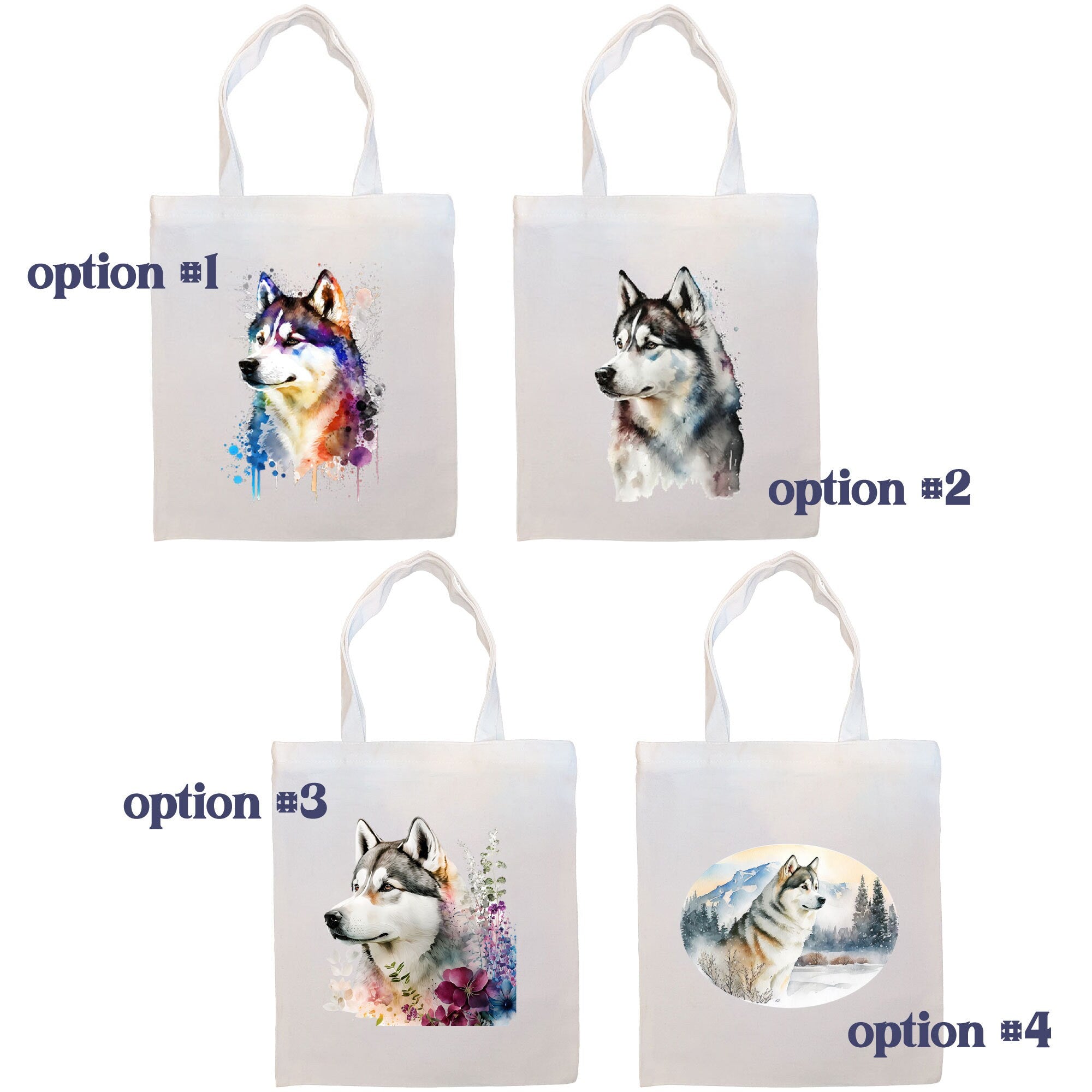 Canvas Tote Bag, Zippered With Handles & Inner Pocket, "Siberian Husky"-1