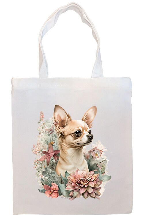 Canvas Tote Bag, Zippered With Handles & Inner Pocket, "Chihuahua"-2