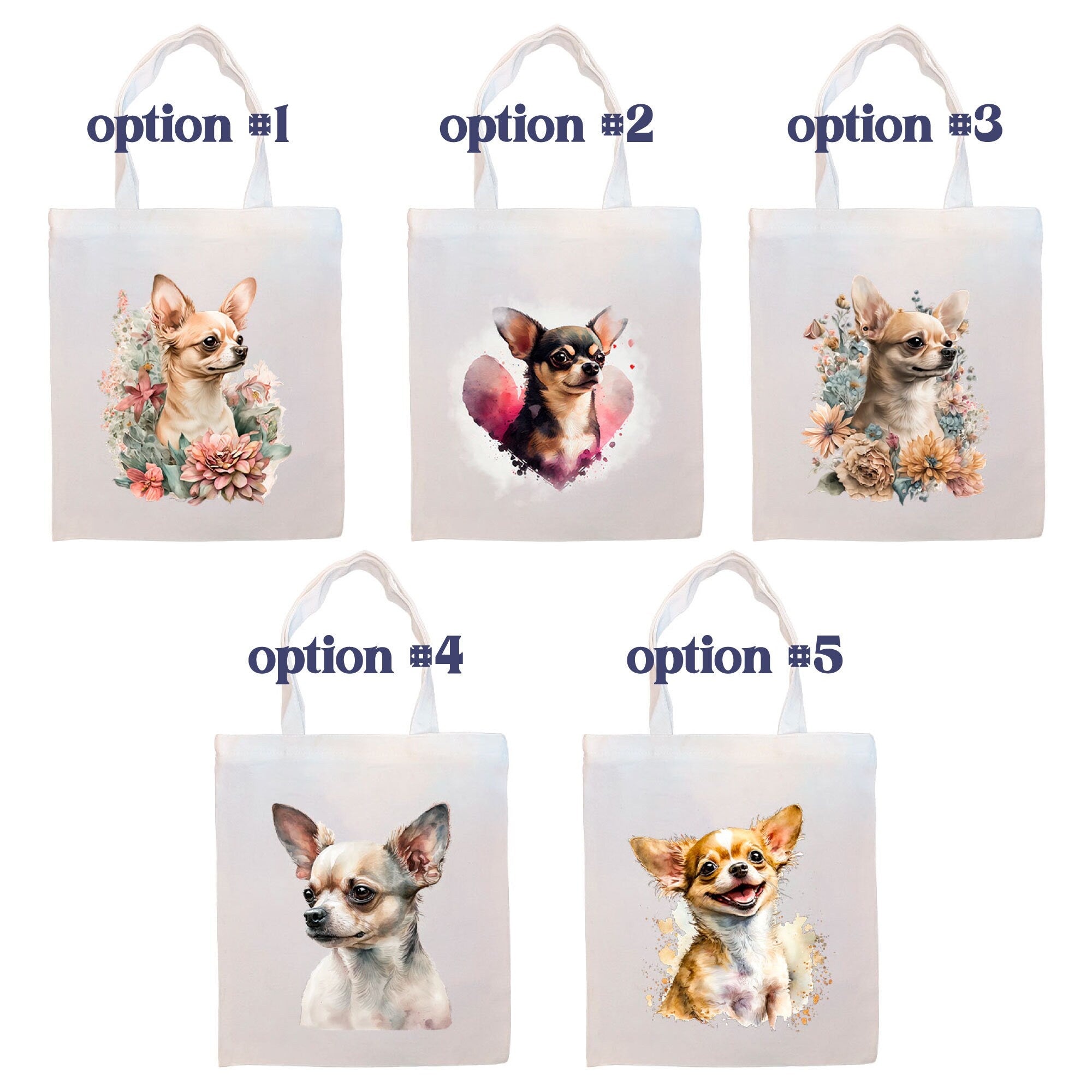 Canvas Tote Bag, Zippered With Handles & Inner Pocket, "Chihuahua"-1