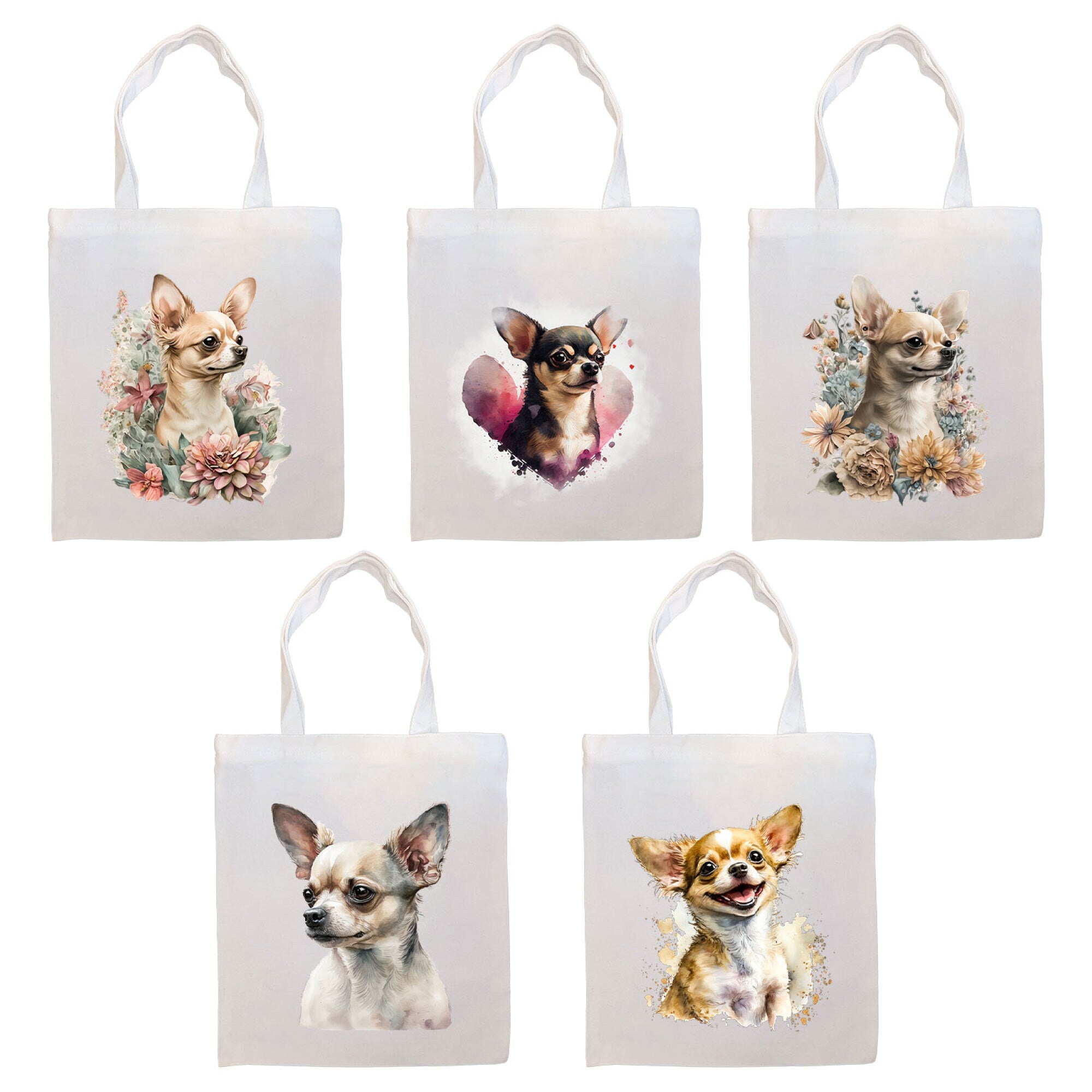 Canvas Tote Bag, Zippered With Handles & Inner Pocket, "Chihuahua"-0