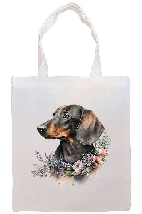 Canvas Tote Bag, Zippered With Handles & Inner Pocket, "Dachshund"-4