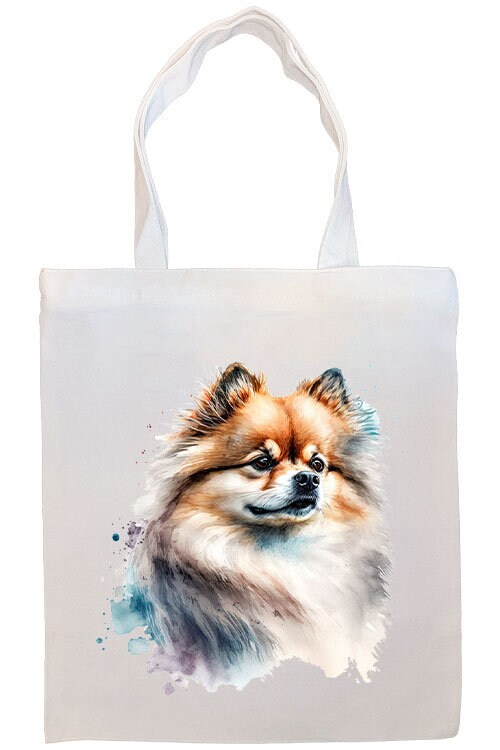 Canvas Tote Bag, Zippered With Handles & Inner Pocket, "Pomeranian"-3