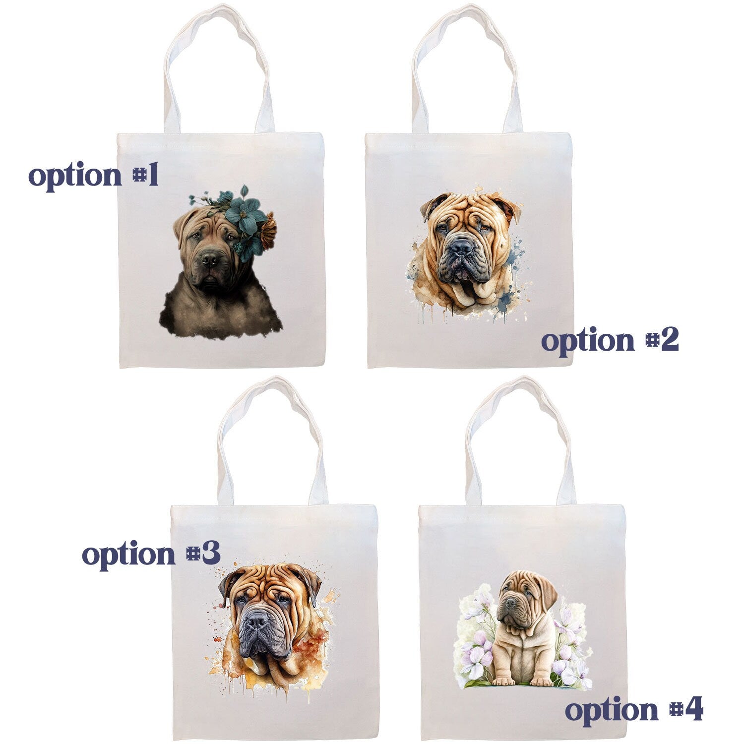 Canvas Tote Bag, Zippered With Handles & Inner Pocket, "Shar-Pei"-1