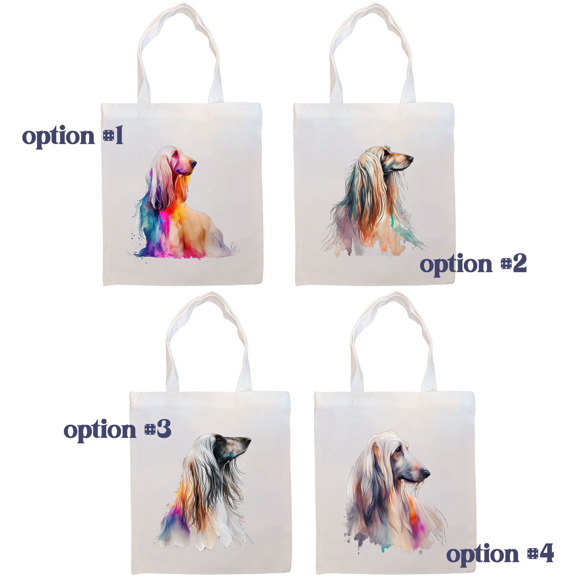 Canvas Tote Bag, Zippered With Handles & Inner Pocket, "Afghan Hound"-1