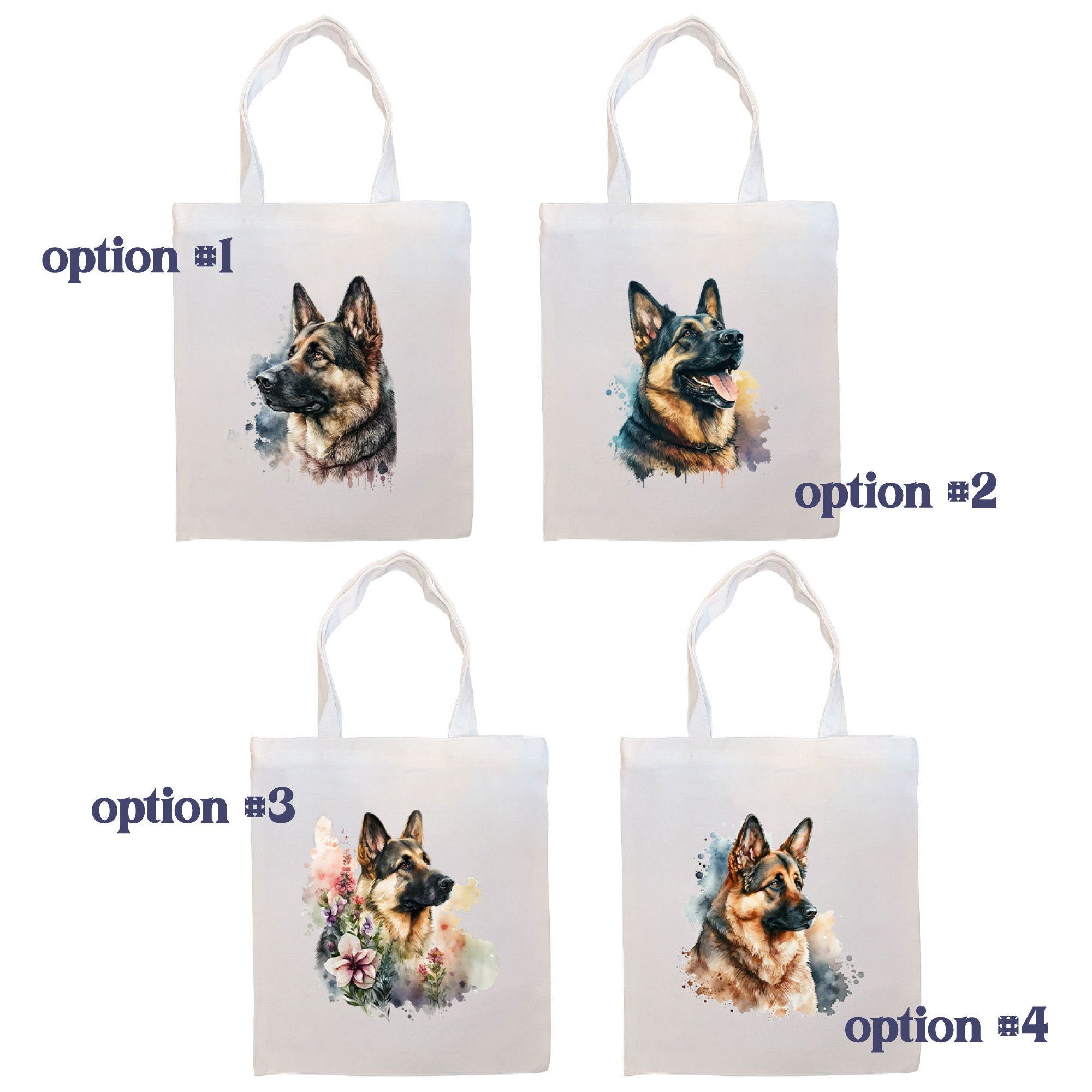 Canvas Tote Bag, Zippered With Handles & Inner Pocket, "German Shepherd"-1