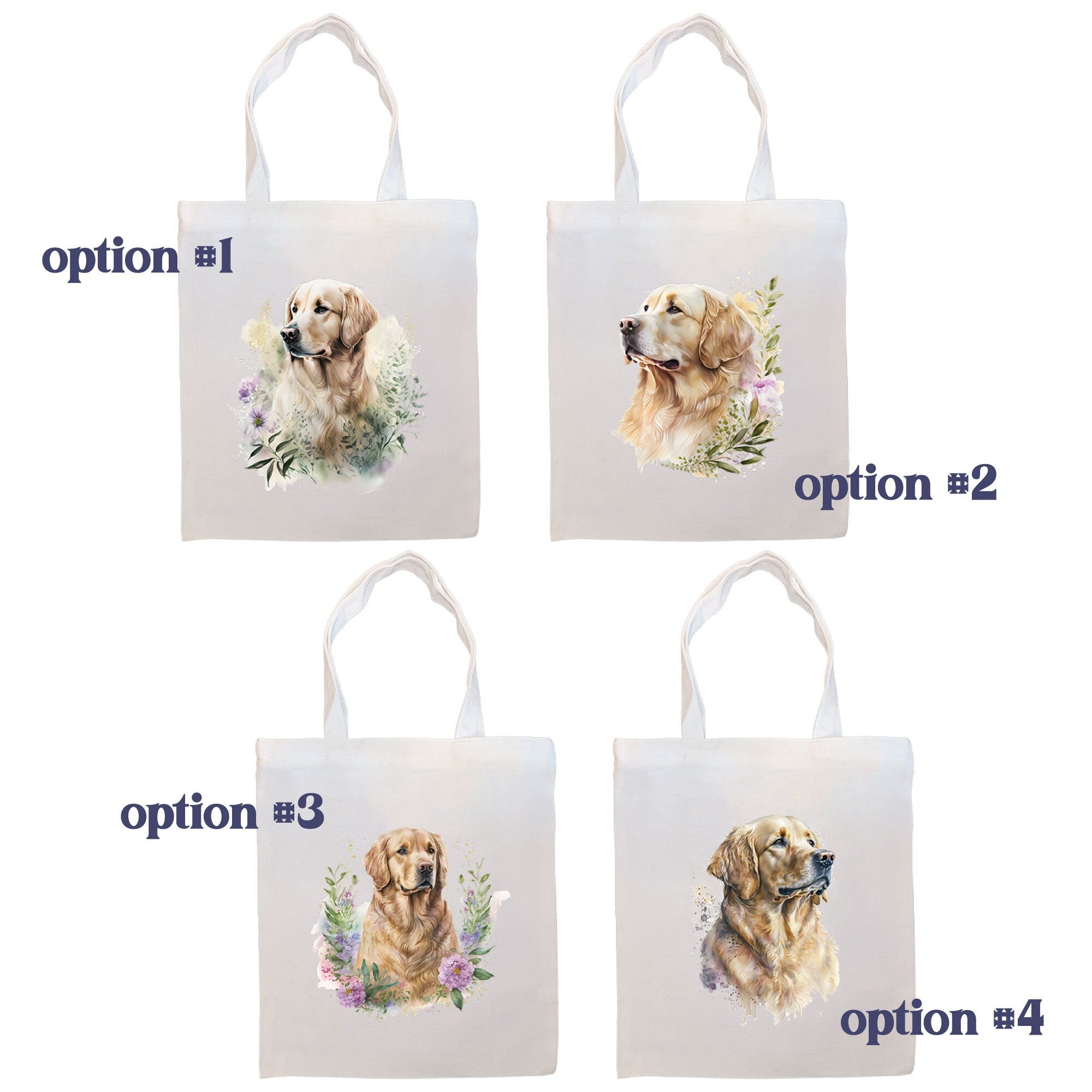 Canvas Tote Bag, Zippered With Handles & Inner Pocket, "Golden Retriever"-1