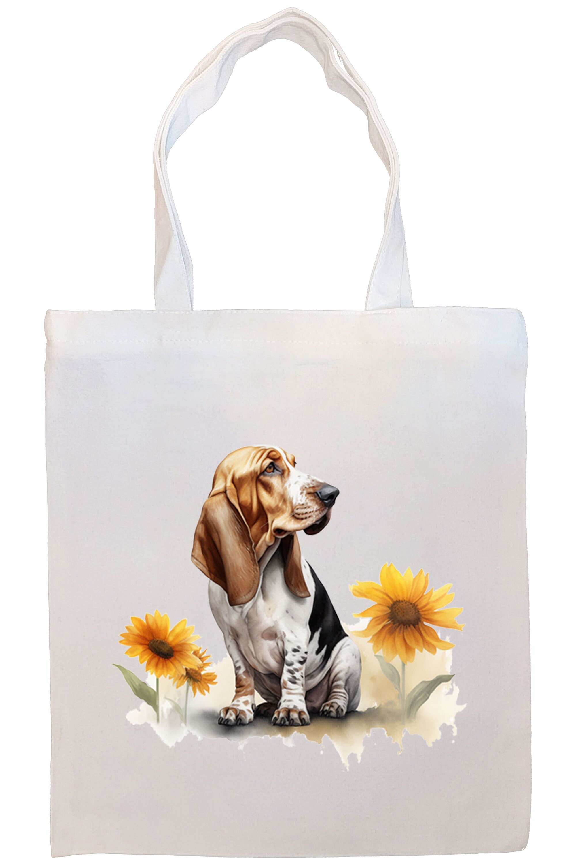 Canvas Tote Bag, Zippered With Handles & Inner Pocket, "Basset Hound"-3