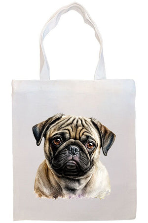 Canvas Tote Bag, Zippered With Handles & Inner Pocket, "Pug"-2