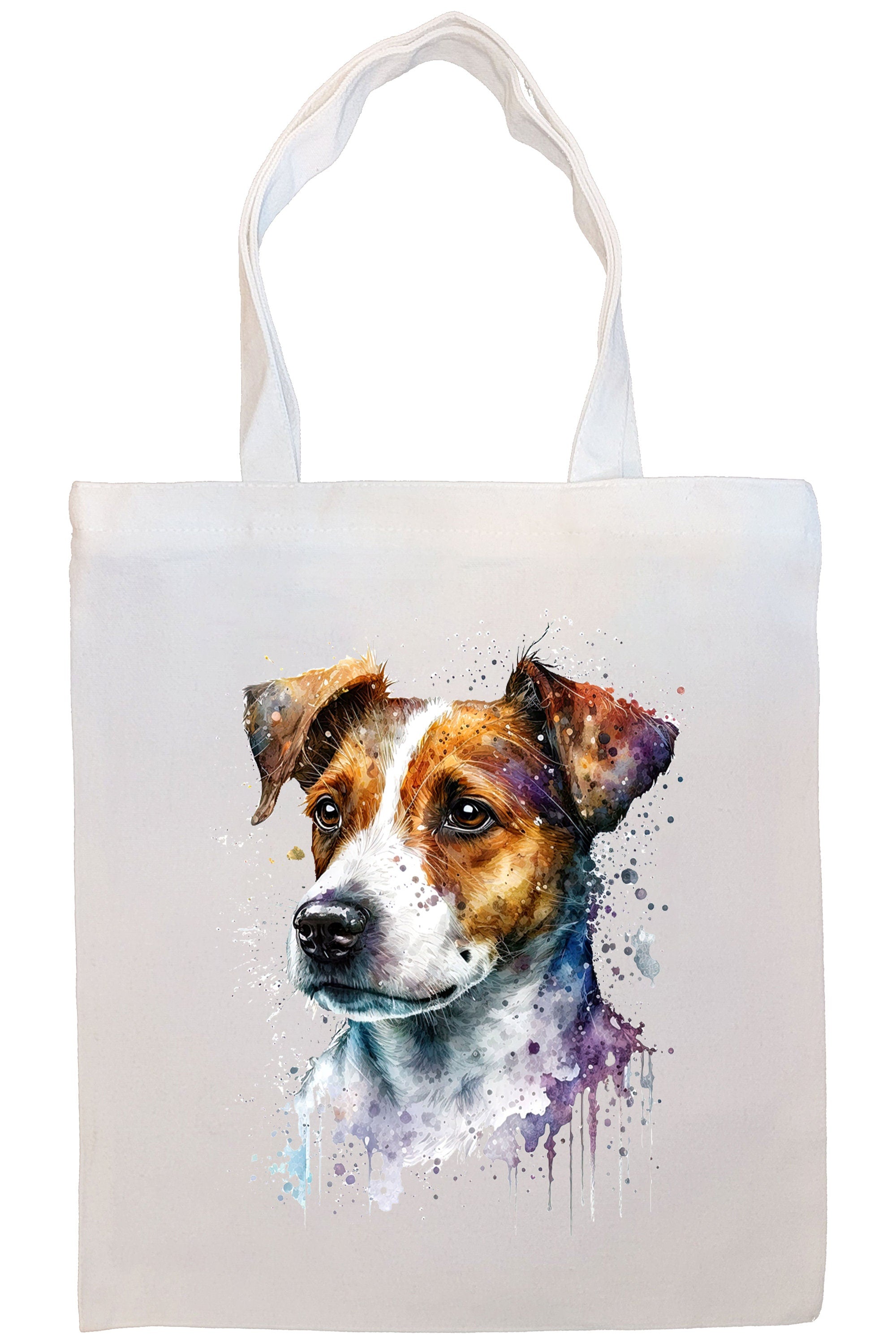 Canvas Tote Bag, Zippered With Handles & Inner Pocket, "Jack Russell Terrier"-3