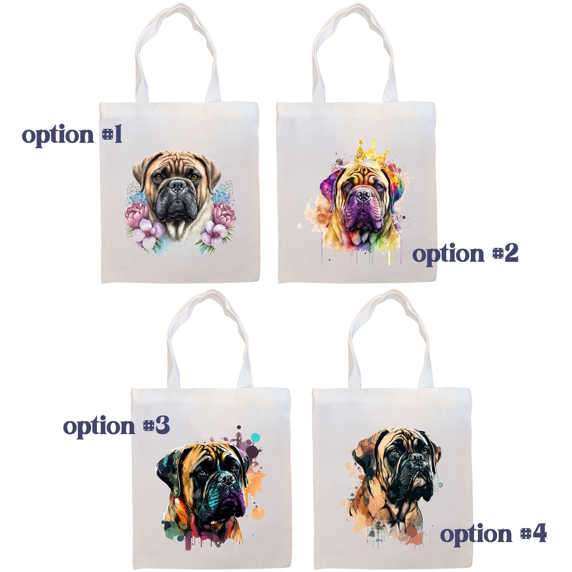 Canvas Tote Bag, Zippered With Handles & Inner Pocket, "Bullmastiff"-1