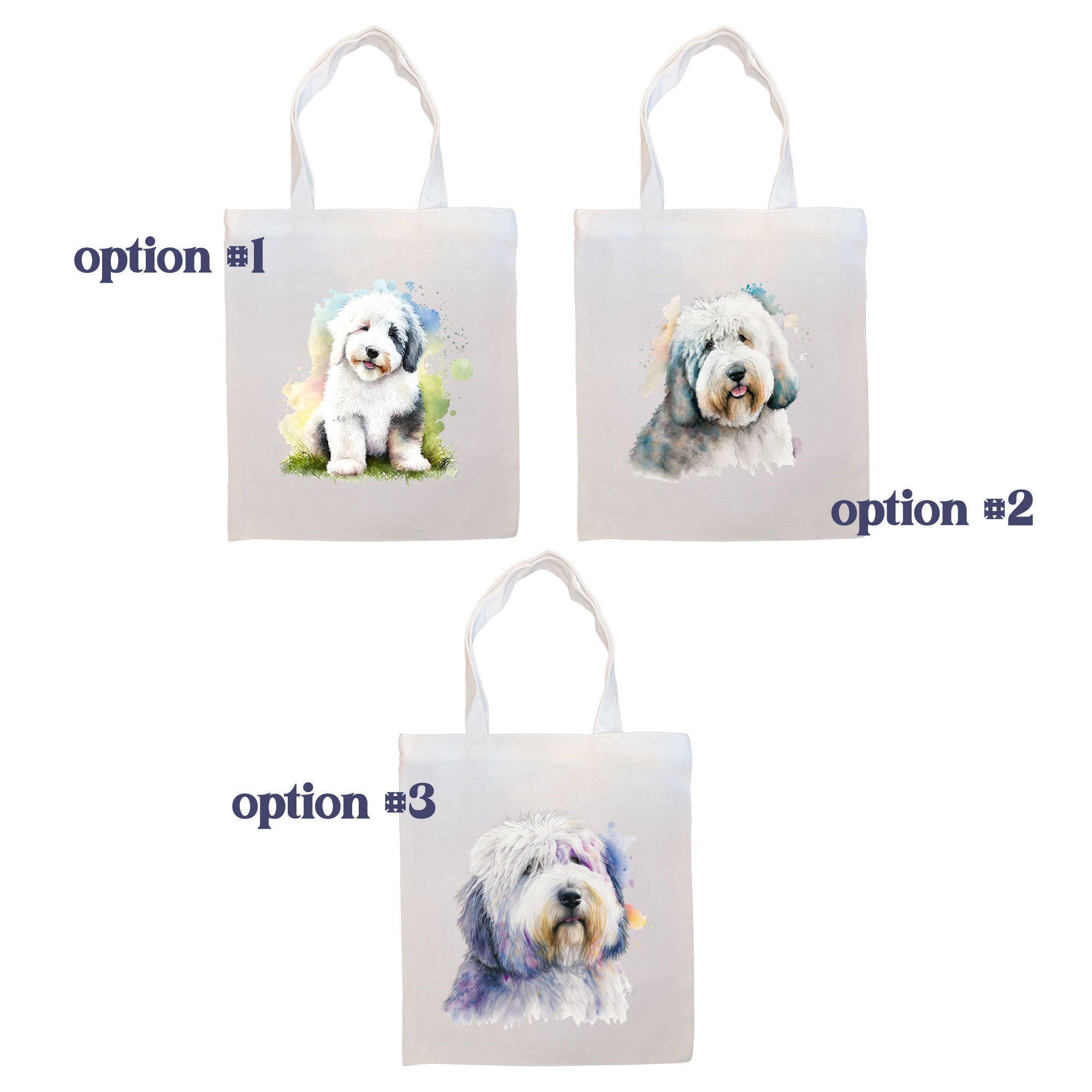 Canvas Tote Bag, Zippered With Handles & Inner Pocket, "Old English Sheepdog"-1