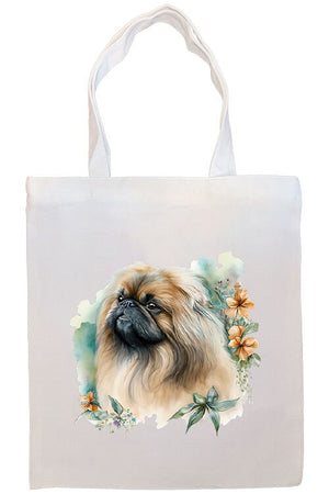 Canvas Tote Bag, Zippered With Handles & Inner Pocket, "Pekingese"-3