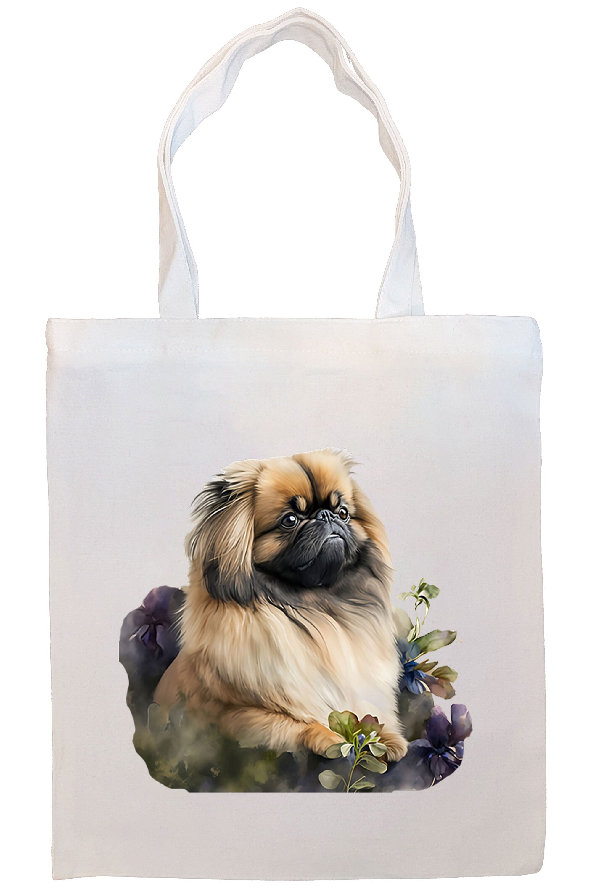 Canvas Tote Bag, Zippered With Handles & Inner Pocket, "Pekingese"-4