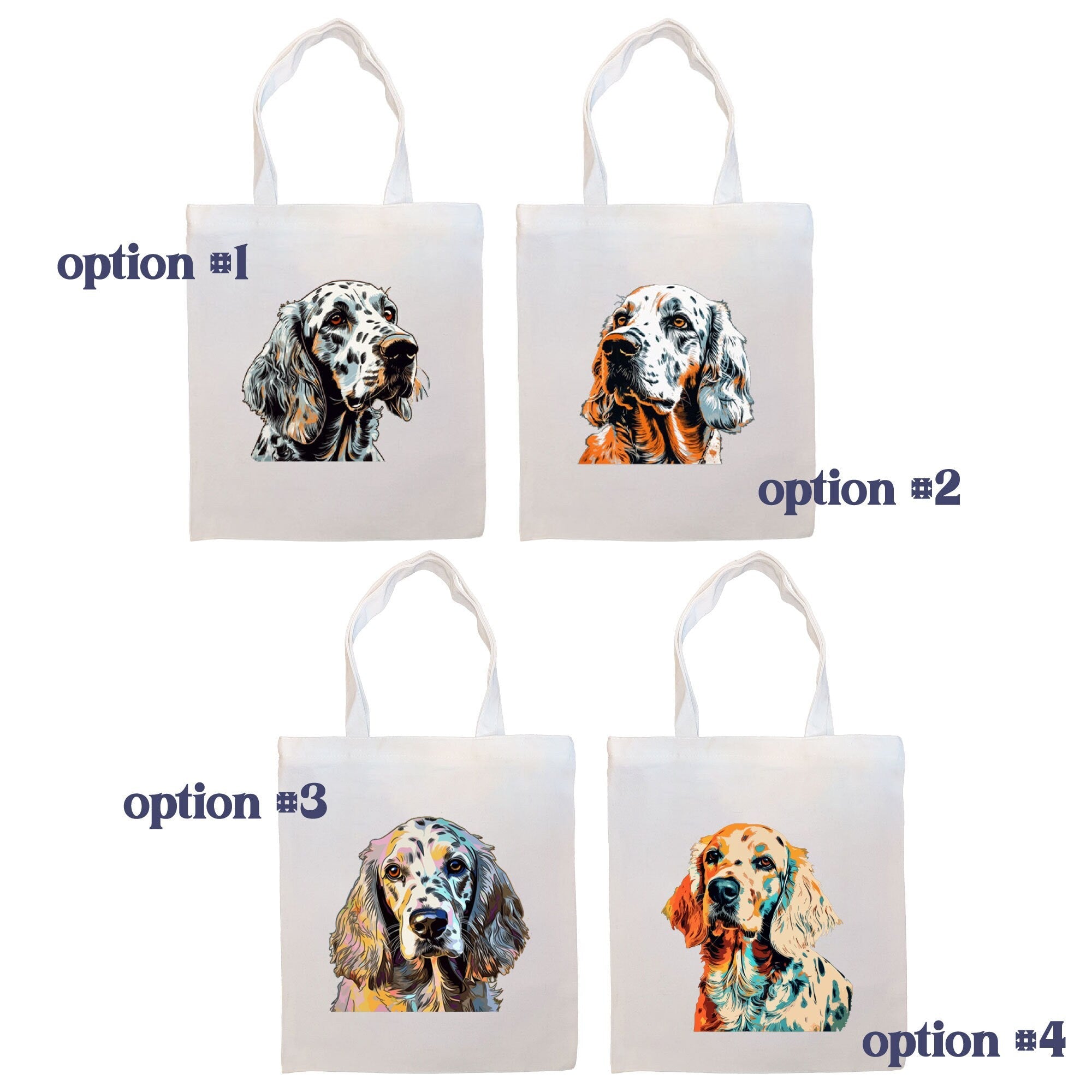 Canvas Tote Bag, Zippered With Handles & Inner Pocket, "English Setter"-1