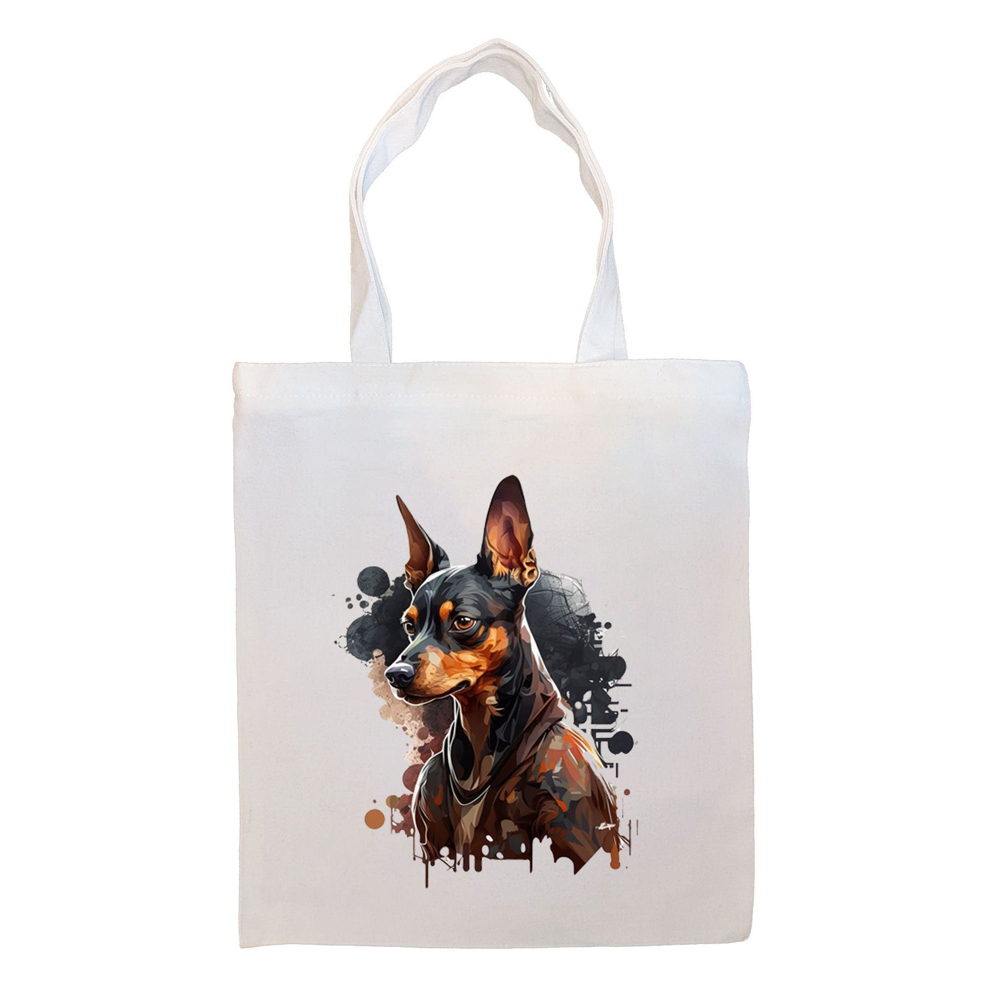 Canvas Tote Bag, Zippered With Handles & Inner Pocket, "Miniature Pinscher"-0