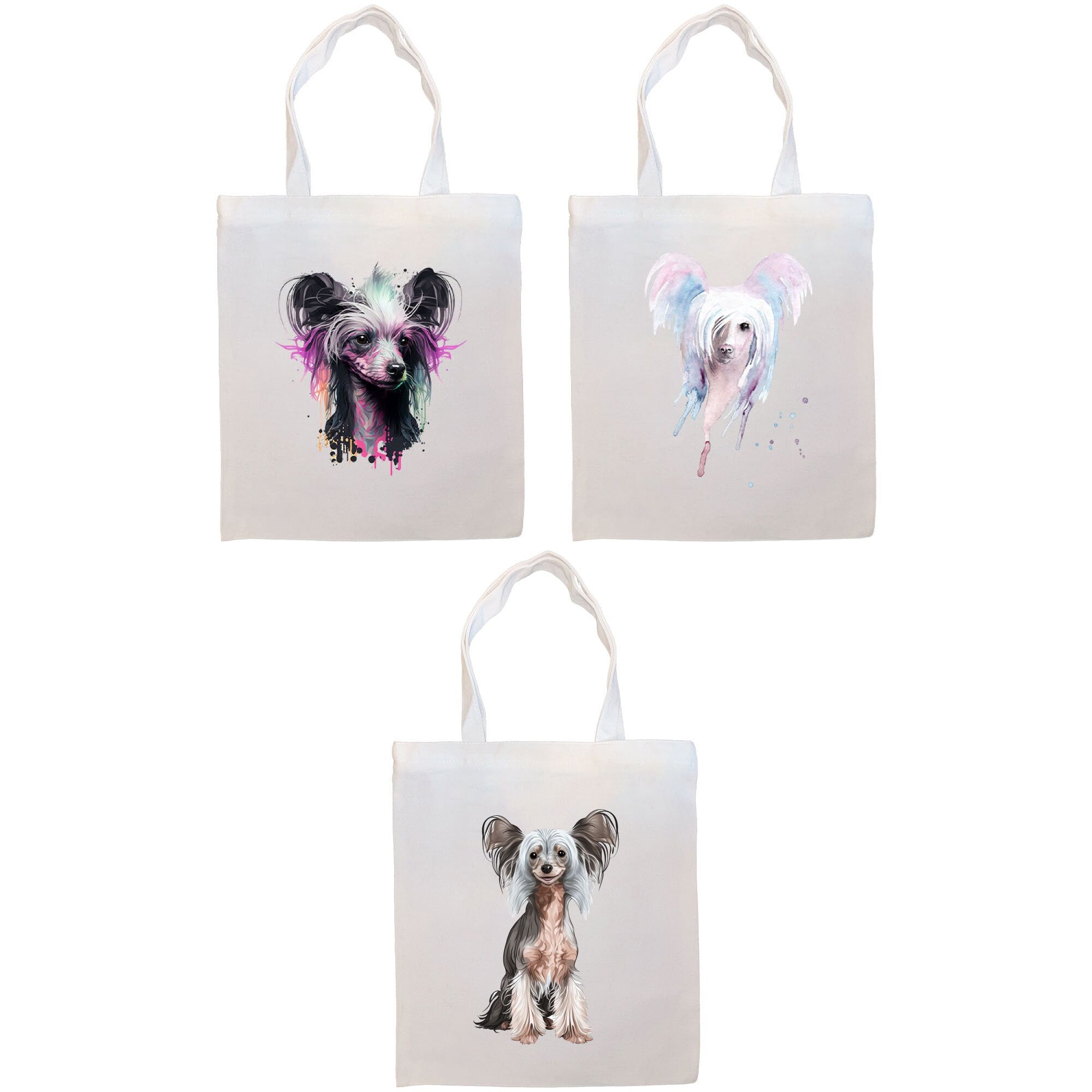 Canvas Tote Bag, Zippered With Handles & Inner Pocket, "Chinese Crested"-0